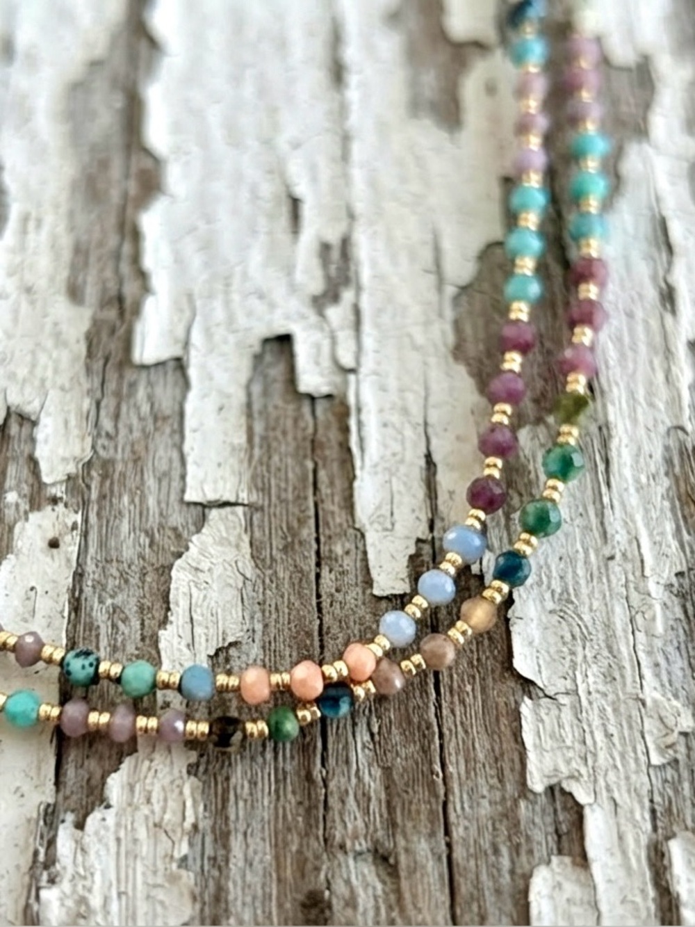 Delicate Multi-Color Beaded Necklace with Gold Accents